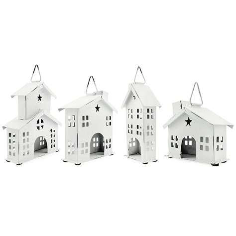 metal folding christmas house scene white|White Metal Christmas Village .